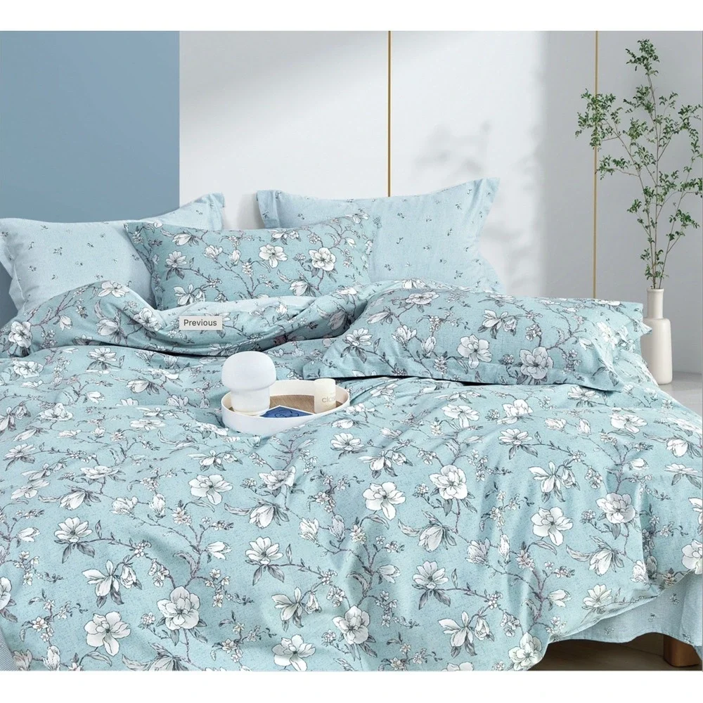 Dazzled Dreams Blue Floral 100% Cotton Comforter Set‎ Queen Shabby Chic French
